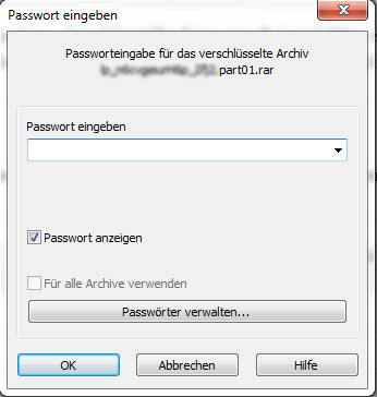 Passwort benötigt zum Entpacken