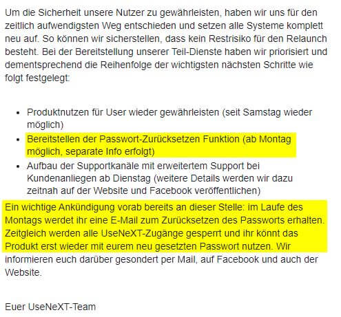 Usenext Passwort zurücksetzen